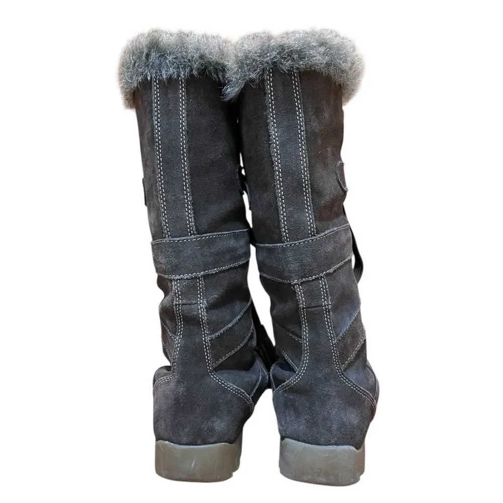 ZeroXposur Brown Suede Winter Boots Fur-Trimmed Tassel Tie Tall Warm